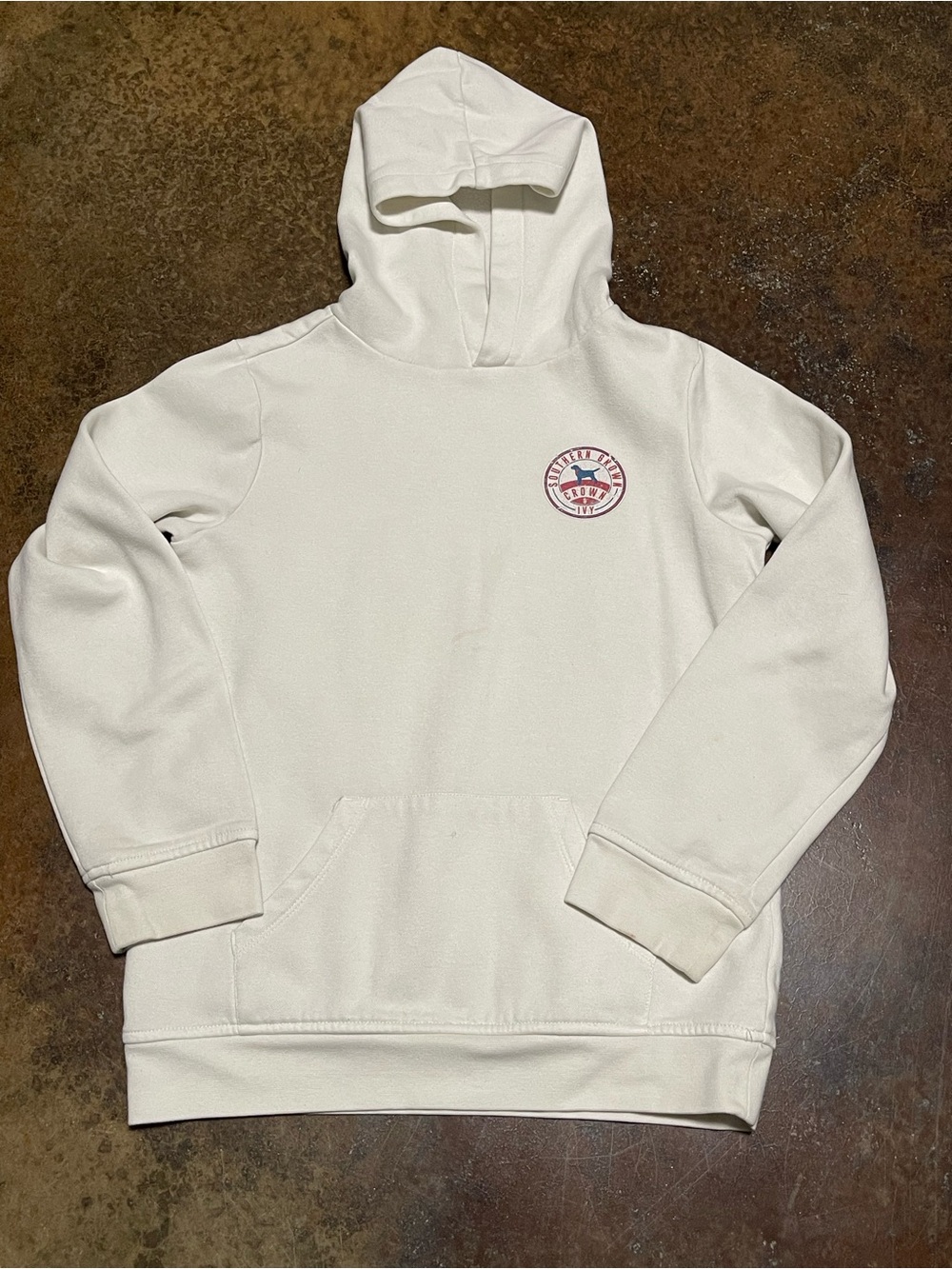 crown & ivy Cream Hooded Pullover with Small Chest Emblem